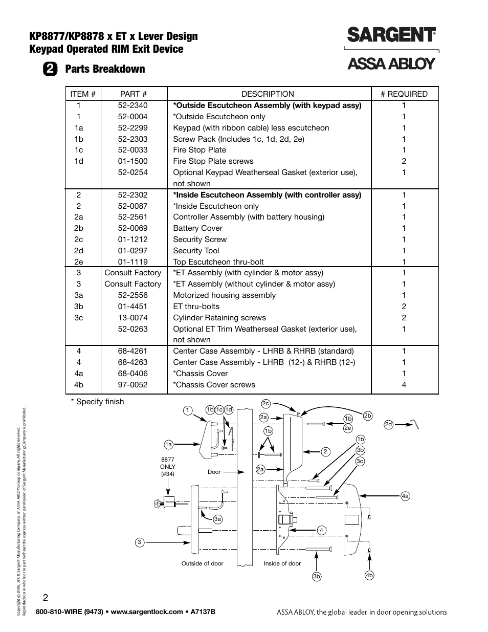 SARGENT Keypad Exit Devices User Manual | Page 4 / 26
