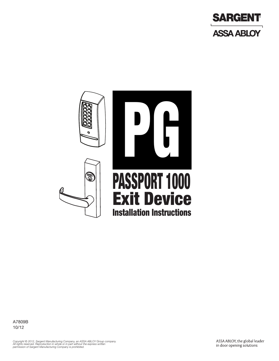 SARGENT Passport 1000 PG Exit Devices User Manual | 28 pages