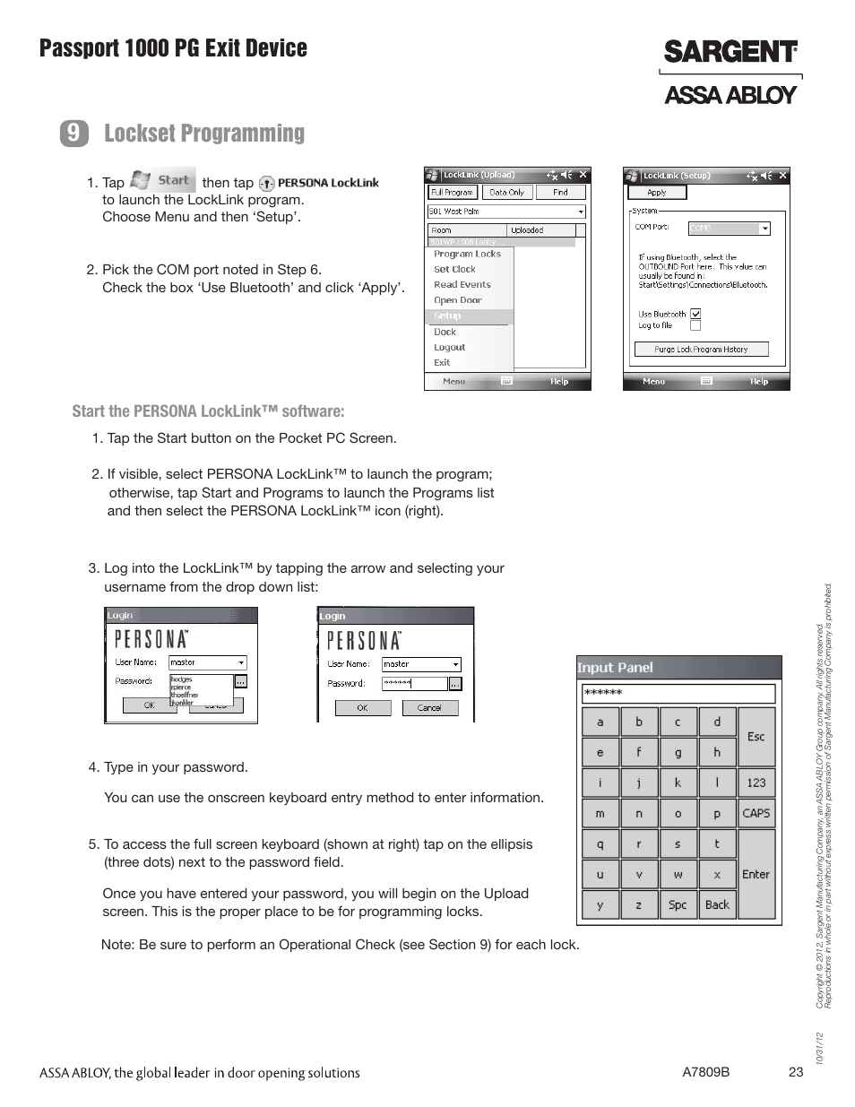 Passport 1000 pg exit device, Lockset programming | SARGENT Passport 1000 PG Exit Devices User Manual | Page 23 / 28