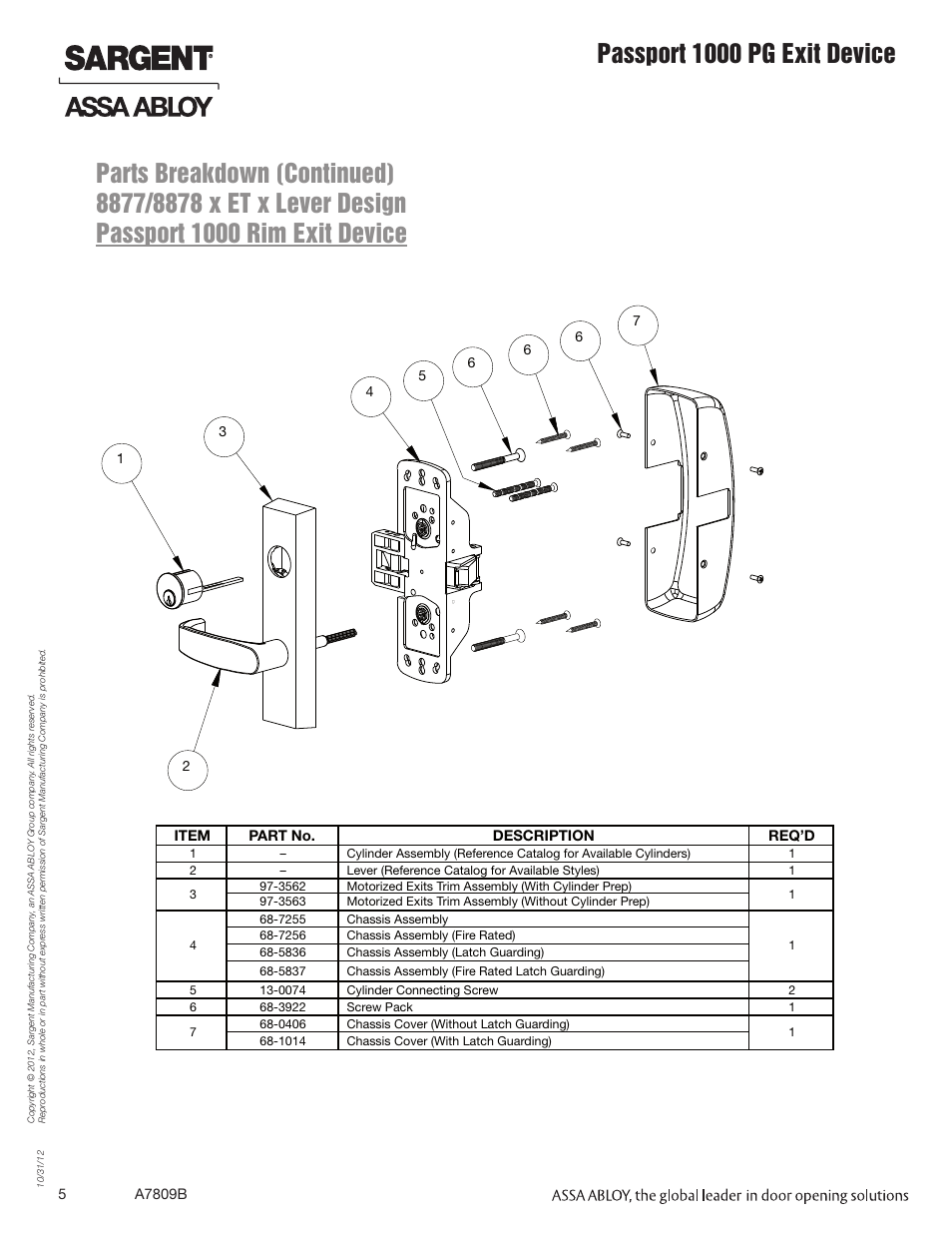 Passport 1000 pg exit device | SARGENT Passport 1000 PG Exit Devices User Manual | Page 5 / 28