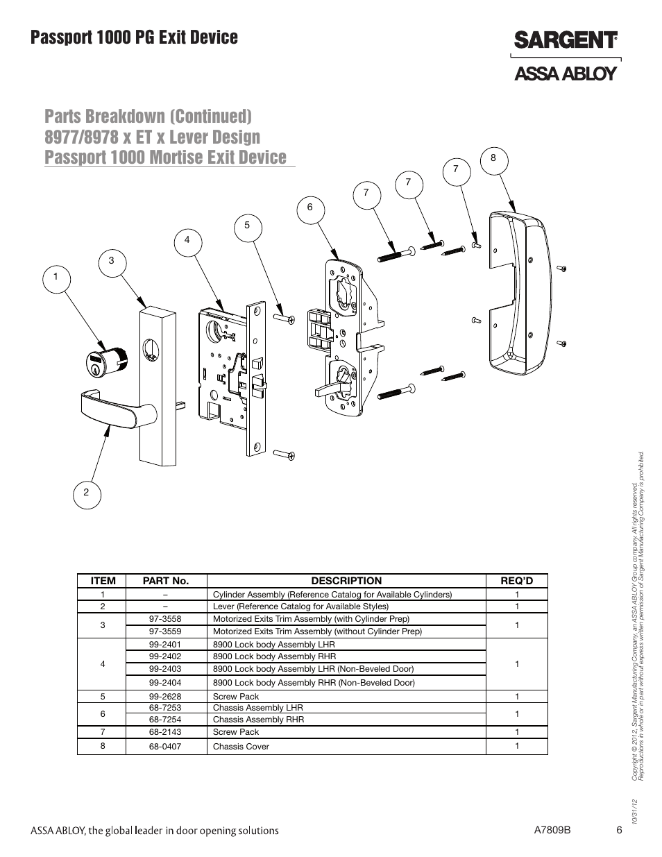 Passport 1000 pg exit device | SARGENT Passport 1000 PG Exit Devices User Manual | Page 6 / 28