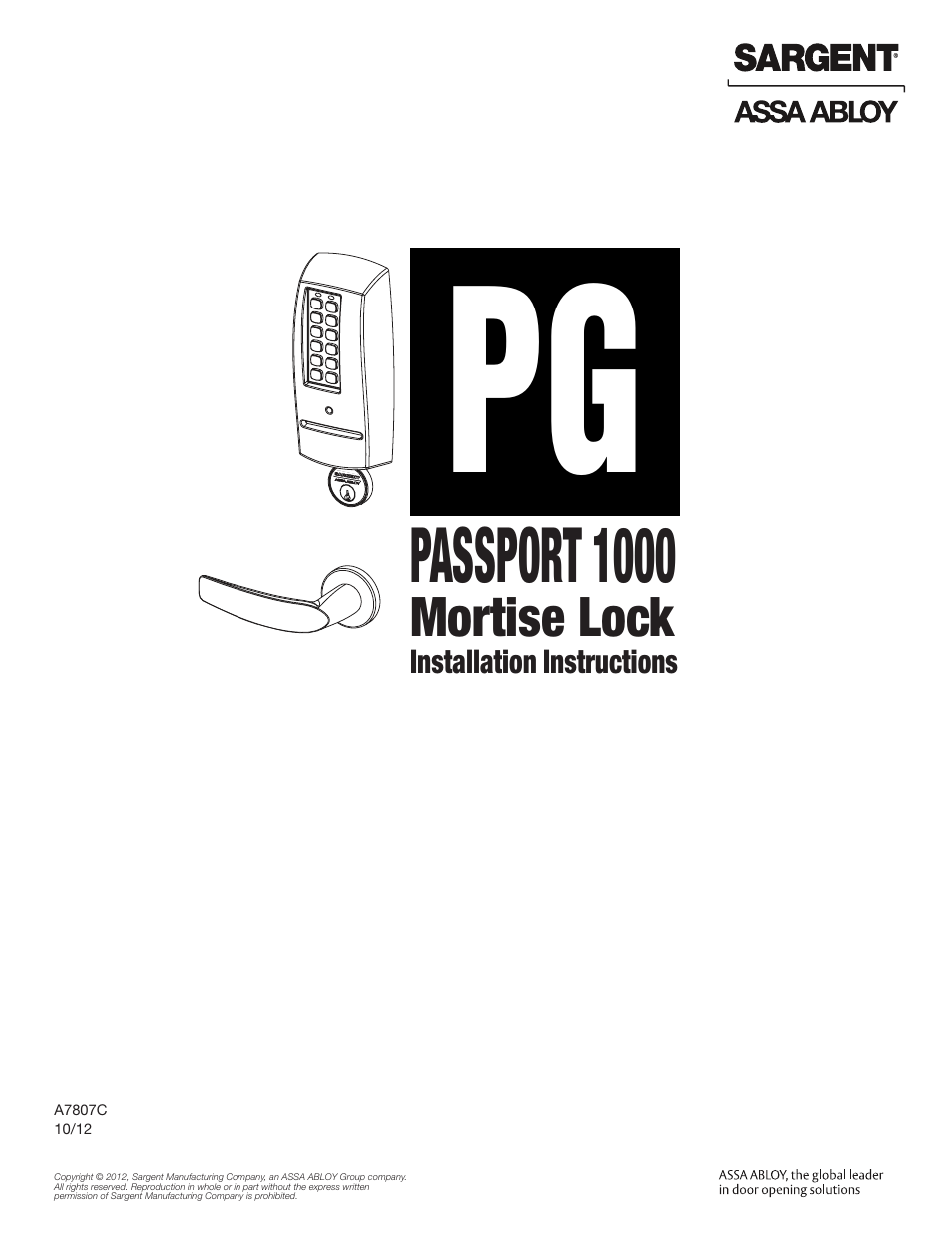 SARGENT Passport 1000 PG Mortise Locks User Manual | 22 pages