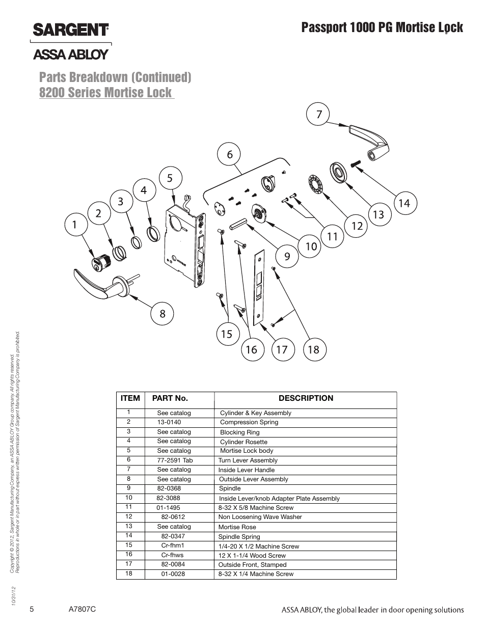 Passport 1000 pg mortise lock | SARGENT Passport 1000 PG Mortise Locks User Manual | Page 5 / 22