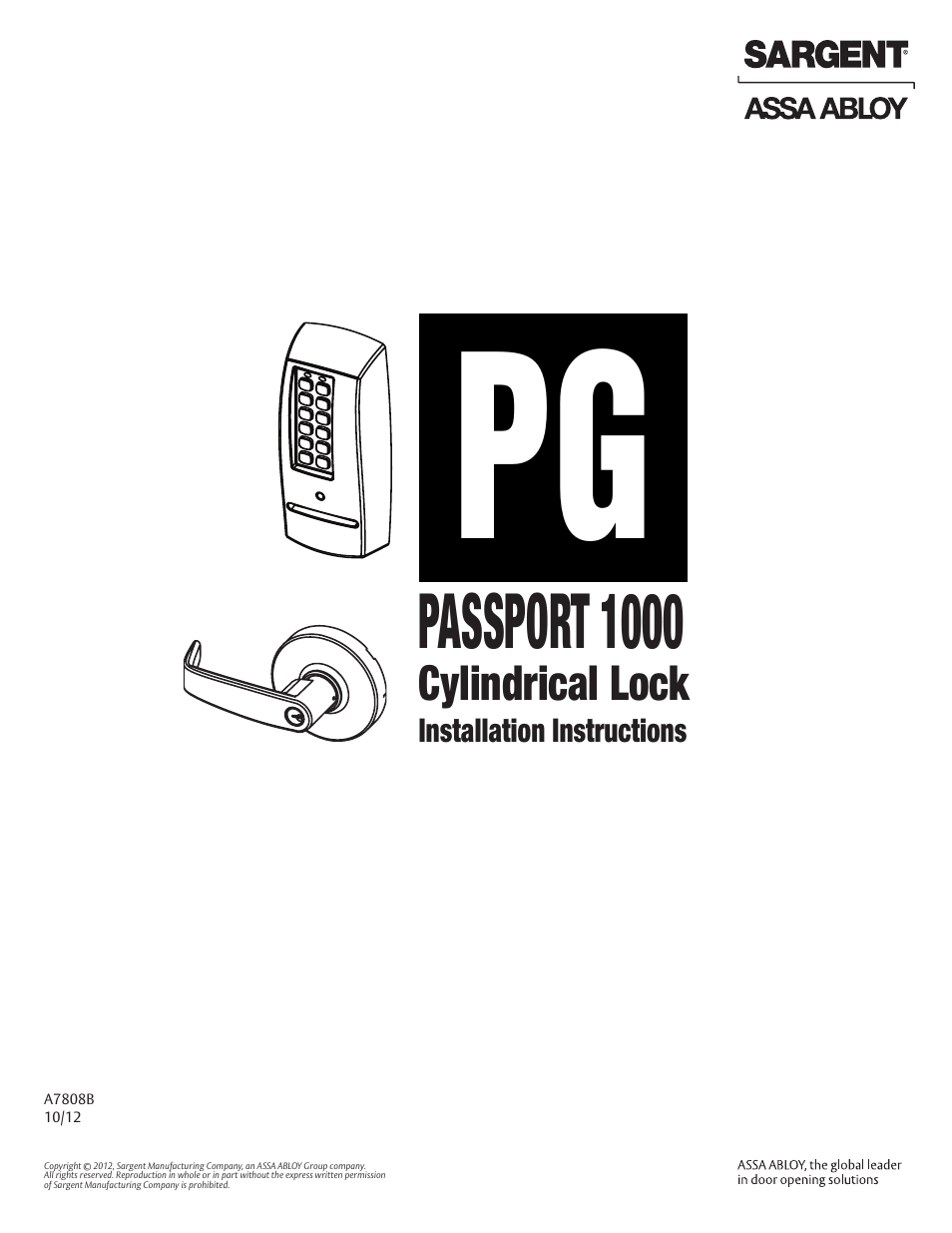 SARGENT Passport 1000 PG Cylindrical Locks User Manual | 22 pages