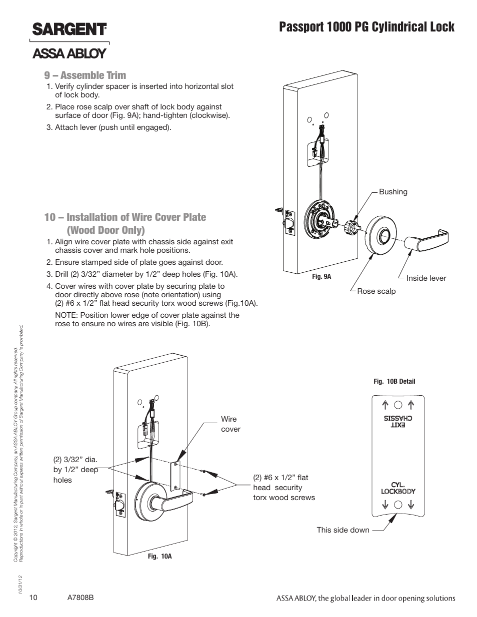 Passport 1000 pg cylindrical lock, 9 – assemble trim | SARGENT Passport 1000 PG Cylindrical Locks User Manual | Page 10 / 22