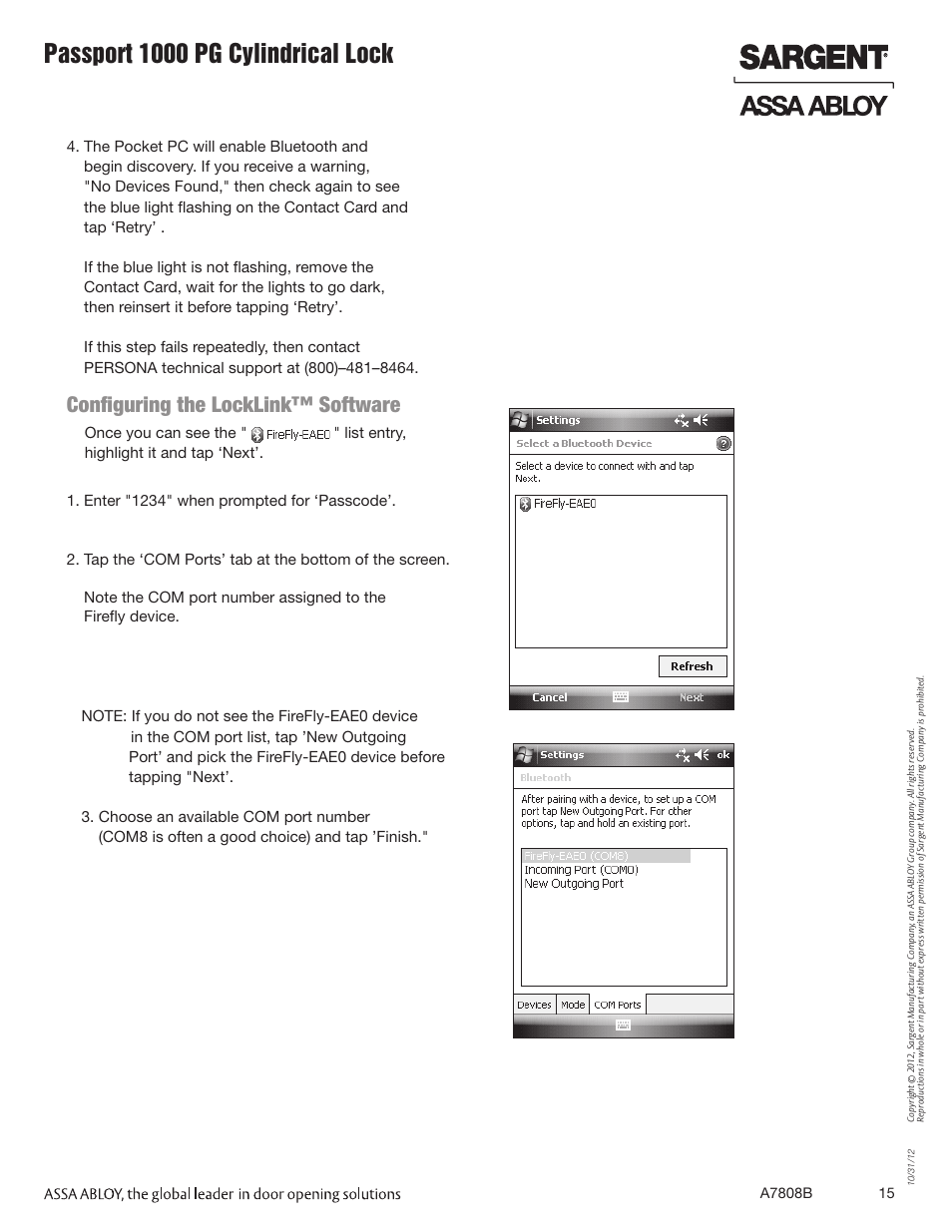 Passport 1000 pg cylindrical lock, Configuring the locklink™ software | SARGENT Passport 1000 PG Cylindrical Locks User Manual | Page 15 / 22