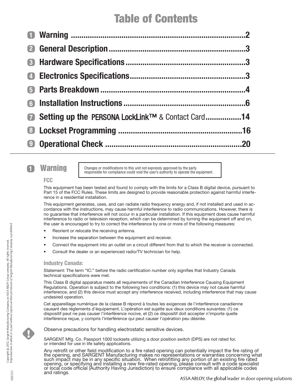 SARGENT Passport 1000 PG Cylindrical Locks User Manual | Page 2 / 22