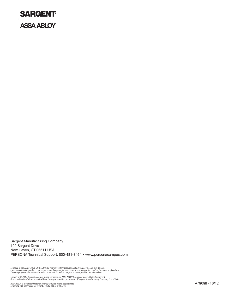 SARGENT Passport 1000 PG Cylindrical Locks User Manual | Page 22 / 22