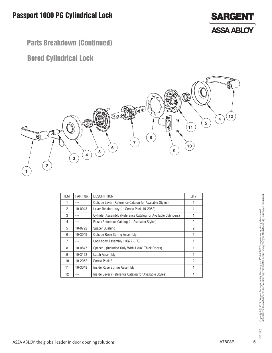 SARGENT Passport 1000 PG Cylindrical Locks User Manual | Page 5 / 22