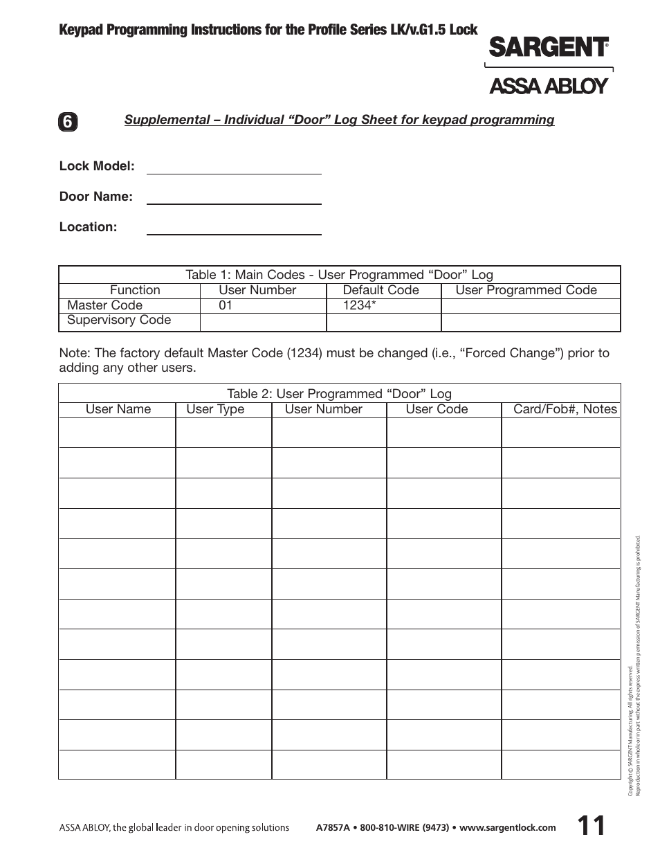 SARGENT Profile Series Cylindrical Locks User Manual | Page 13 / 14