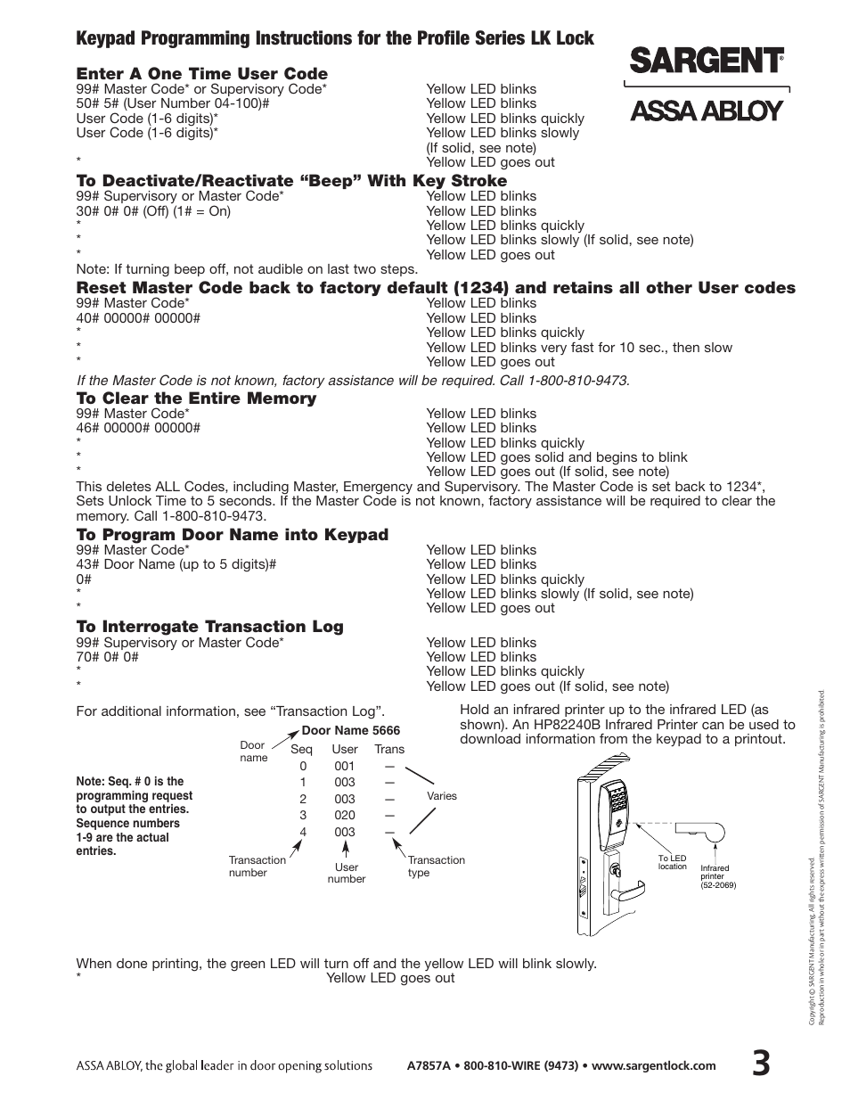 Enter a one time user code | SARGENT Profile Series Cylindrical Locks User Manual | Page 5 / 14