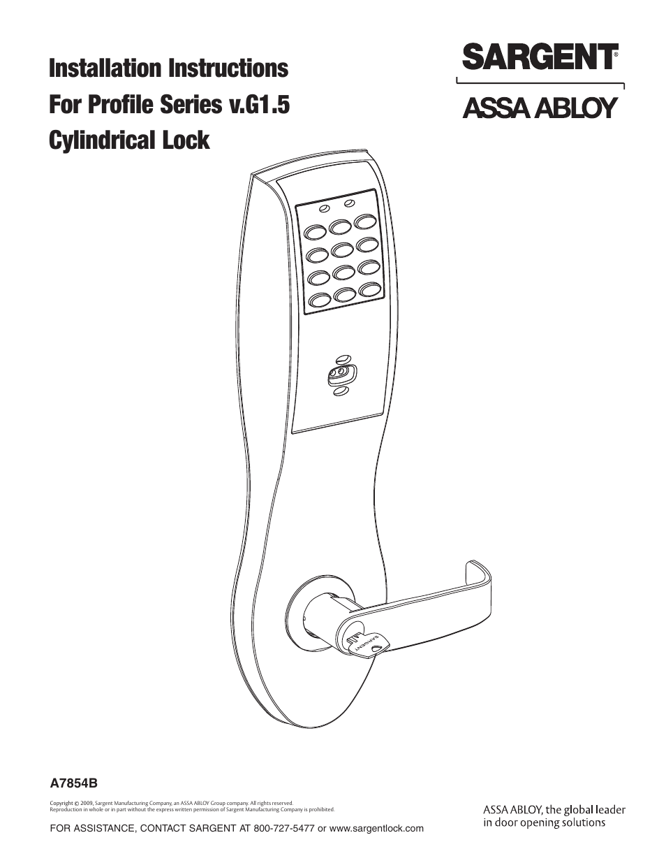 SARGENT Profile Series v.G1.5 Cylindrical Locks User Manual | 18 pages