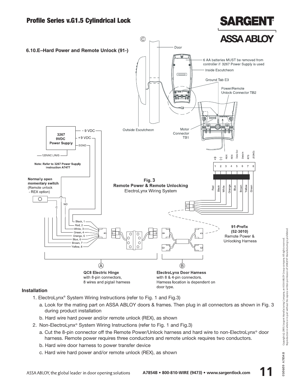 Profile series v.g1.5 cylindrical lock, Installation 1. electrolynx | SARGENT Profile Series v.G1.5 Cylindrical Locks User Manual | Page 13 / 18