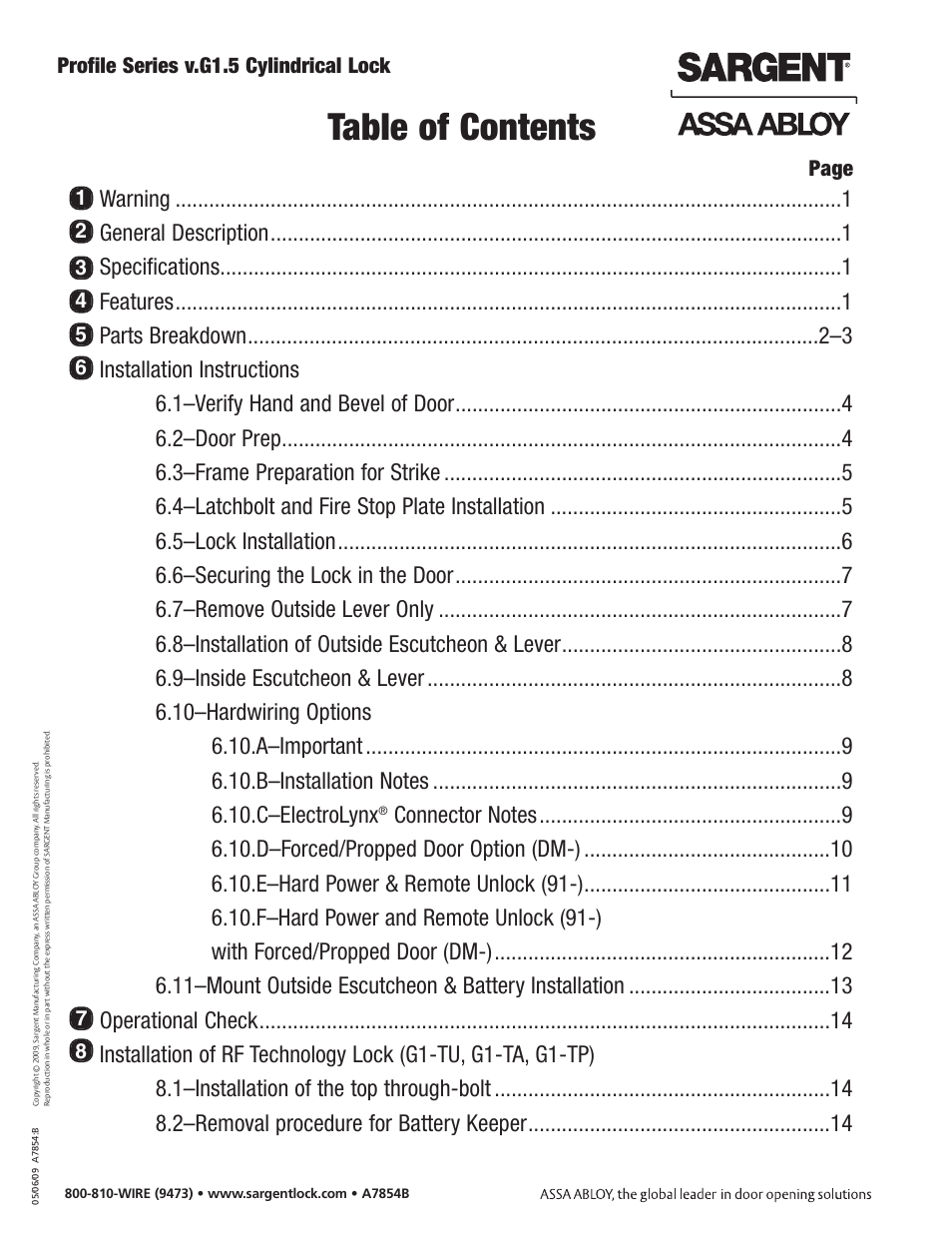 SARGENT Profile Series v.G1.5 Cylindrical Locks User Manual | Page 2 / 18