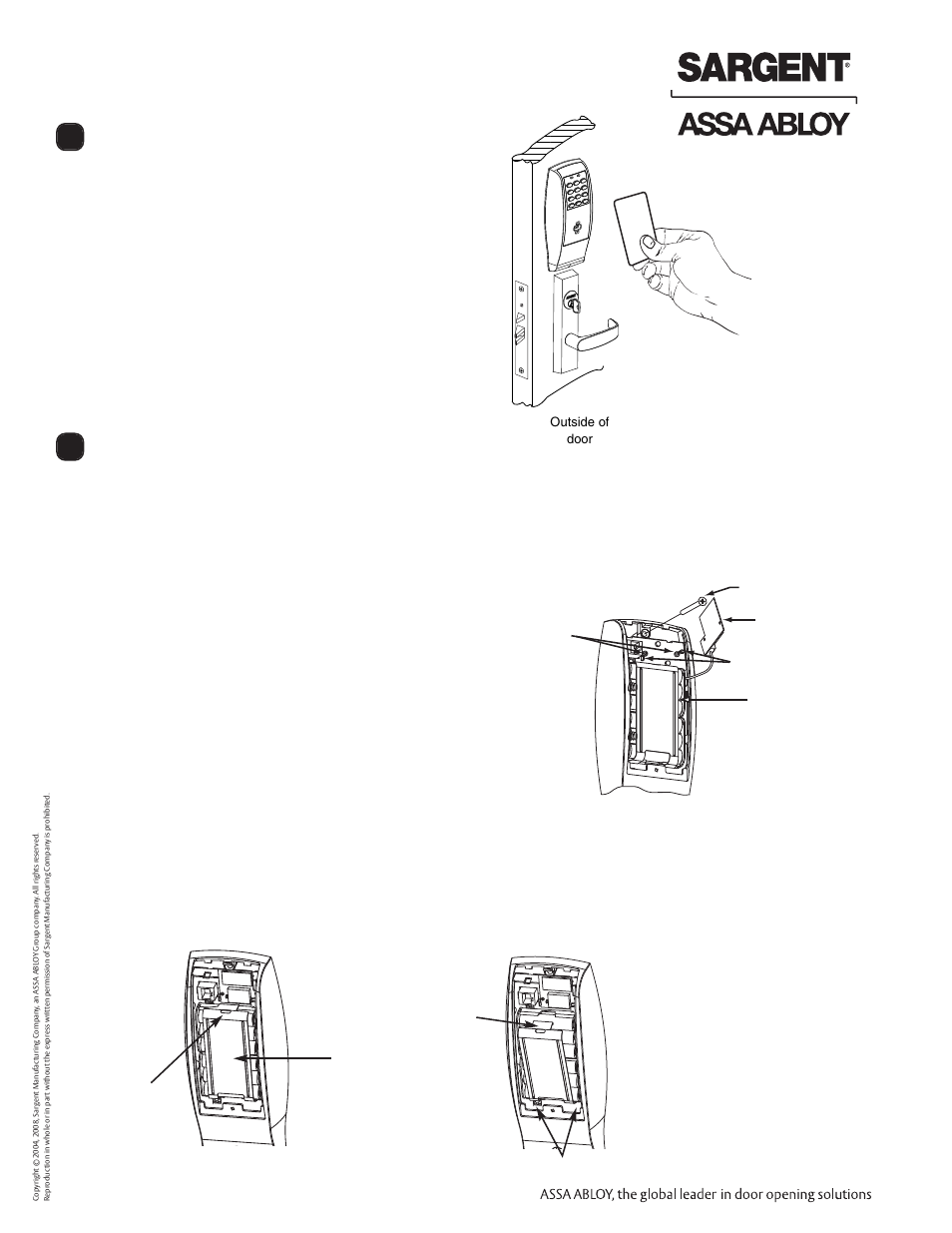 Profile series v.g1 cylindrical lock, Operational check, Installation of rf technology lock | A. installation of the top through-bolt screw, B. removal procedure for the battery keeper | SARGENT Profile Series v.G1.5 Cylindrical Locks User Manual | Page 12 / 12
