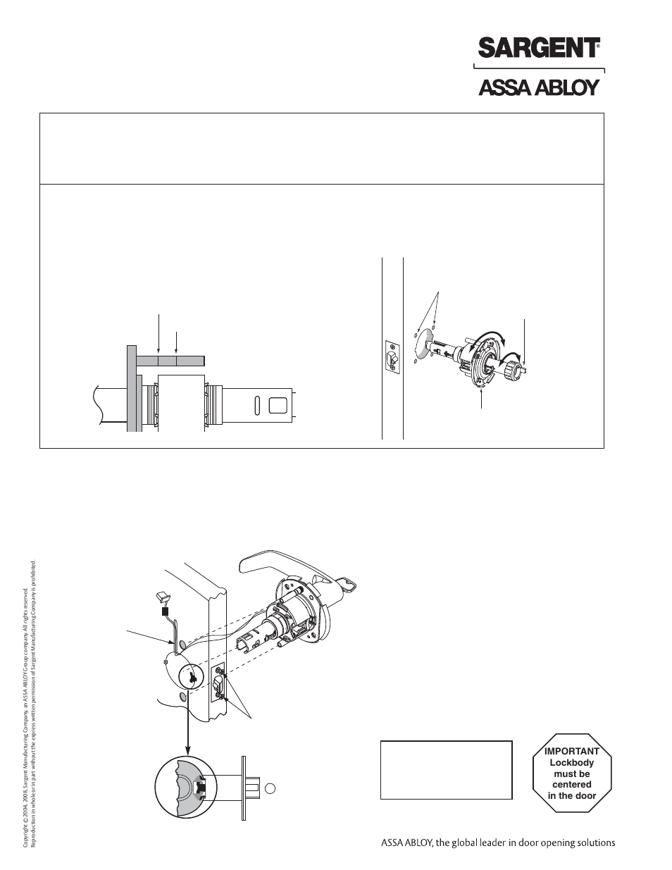 Profile series v.g1 cylindrical lock, Lock preset to, Lock installation | SARGENT Profile Series v.G1.5 Cylindrical Locks User Manual | Page 8 / 12