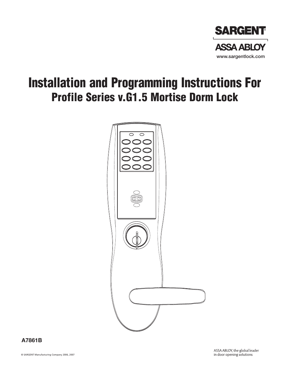 SARGENT Profile Series v.G1.5 Mortise Locks User Manual | 20 pages