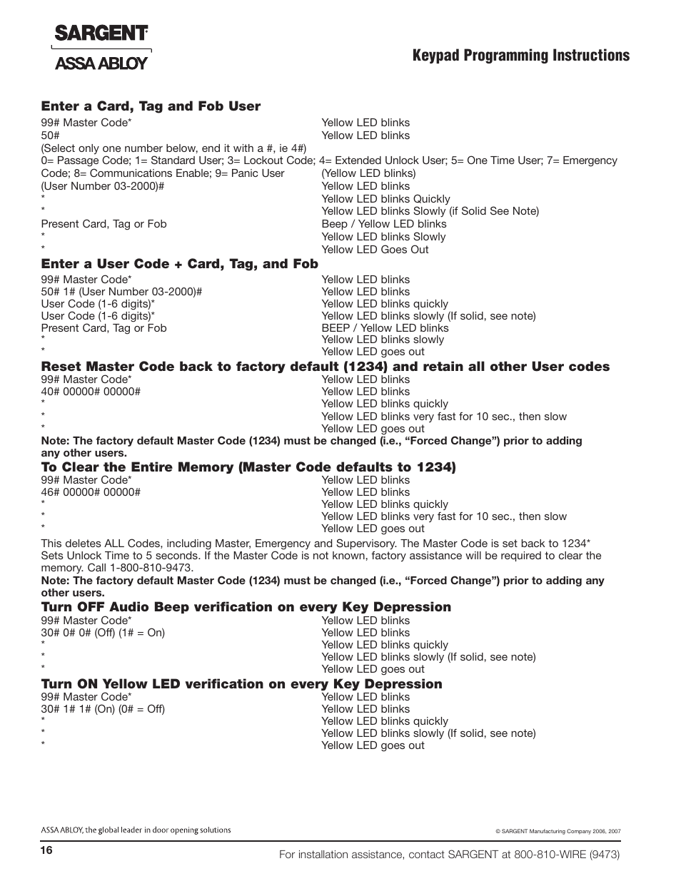 Keypad programming instructions | SARGENT Profile Series v.G1.5 Mortise Locks User Manual | Page 18 / 20