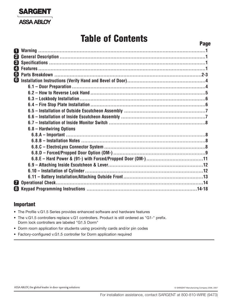 SARGENT Profile Series v.G1.5 Mortise Locks User Manual | Page 2 / 20