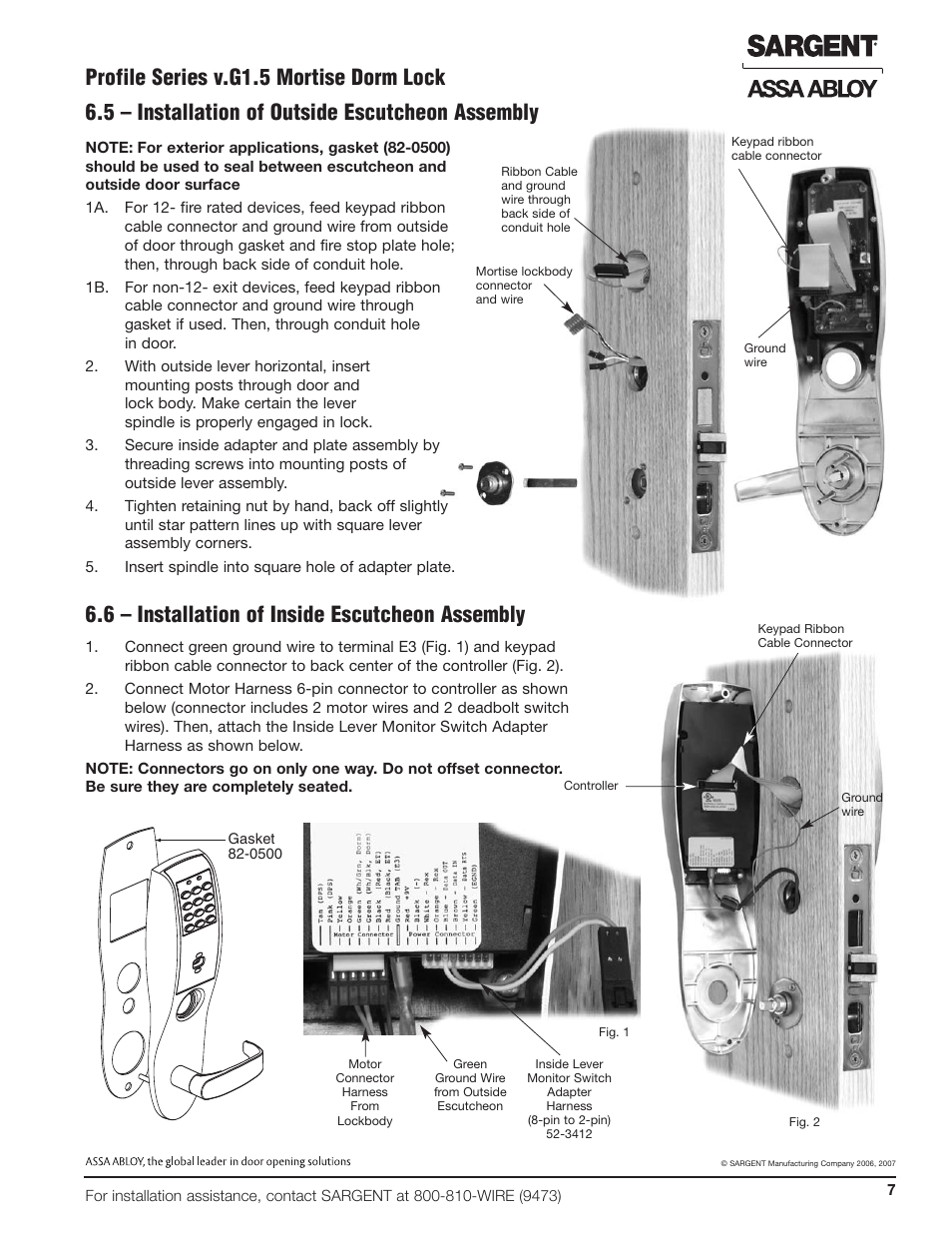 Profile series v.g1.5 mortise dorm lock, 5 – installation of outside escutcheon assembly, 6 – installation of inside escutcheon assembly | SARGENT Profile Series v.G1.5 Mortise Locks User Manual | Page 9 / 20