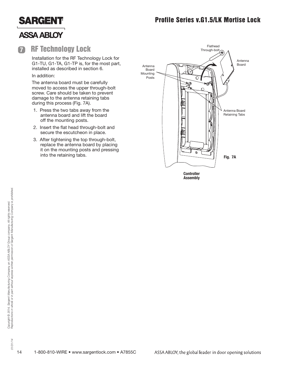 Rf technology lock, Profile series v.g1.5/lk mortise lock | SARGENT Profile Series v.G1.5 Mortise Locks User Manual | Page 14 / 22