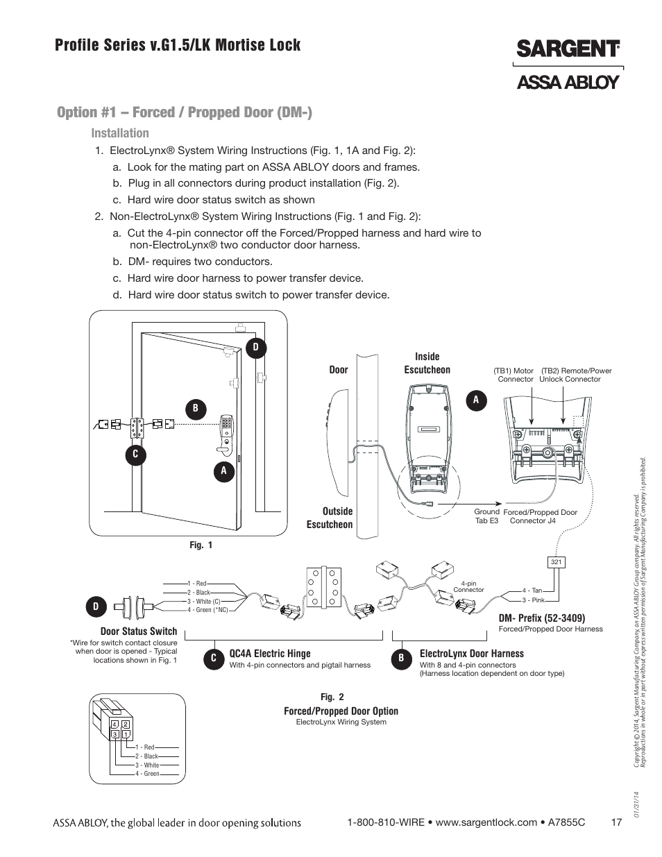 Profile series v.g1.5/lk mortise lock, Option #1 – forced / propped door (dm-), Installation | SARGENT Profile Series v.G1.5 Mortise Locks User Manual | Page 17 / 22