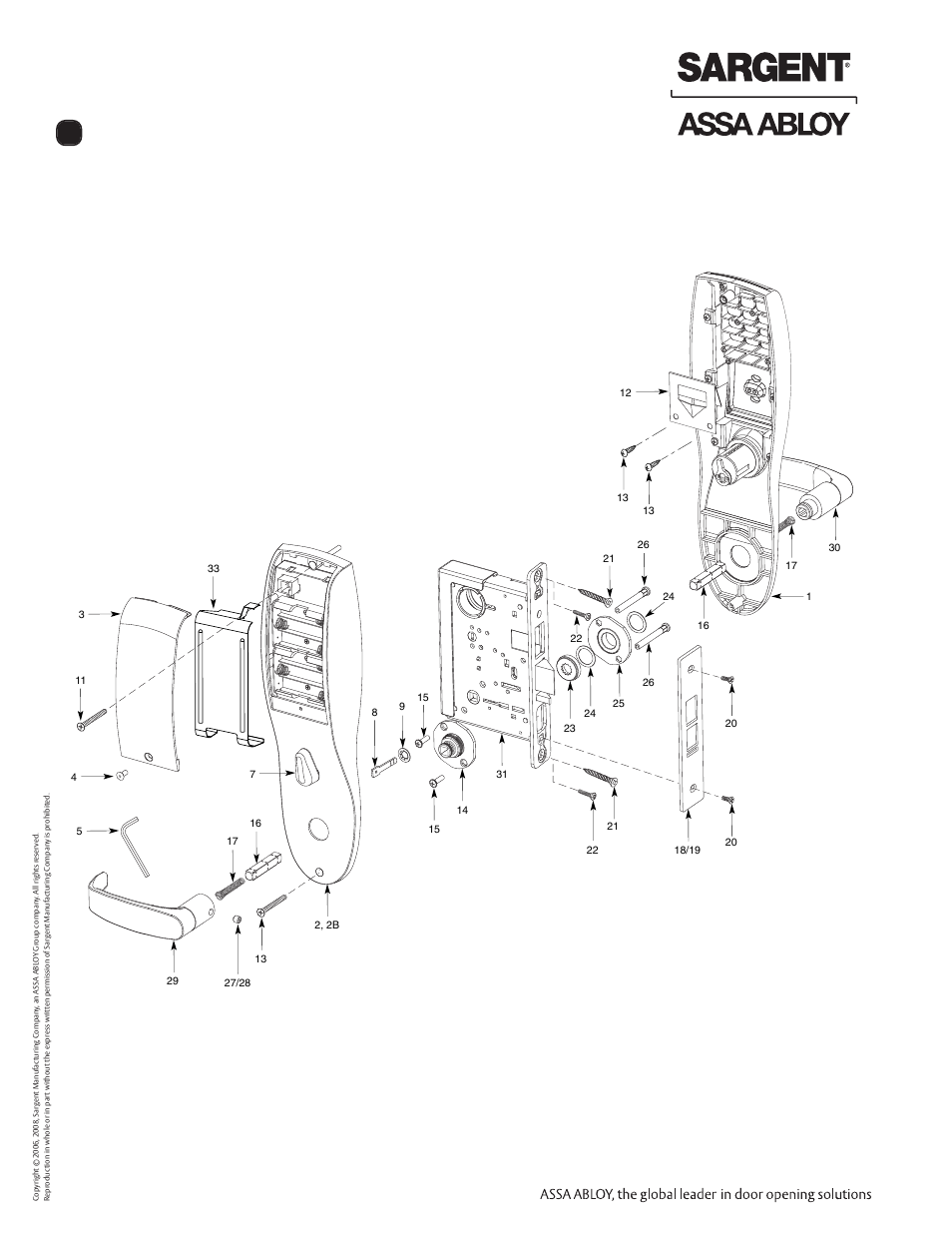Profile series v.g1 mortise lock, Parts breakdown | SARGENT Profile Series v.G1.5 Mortise Locks User Manual | Page 4 / 12