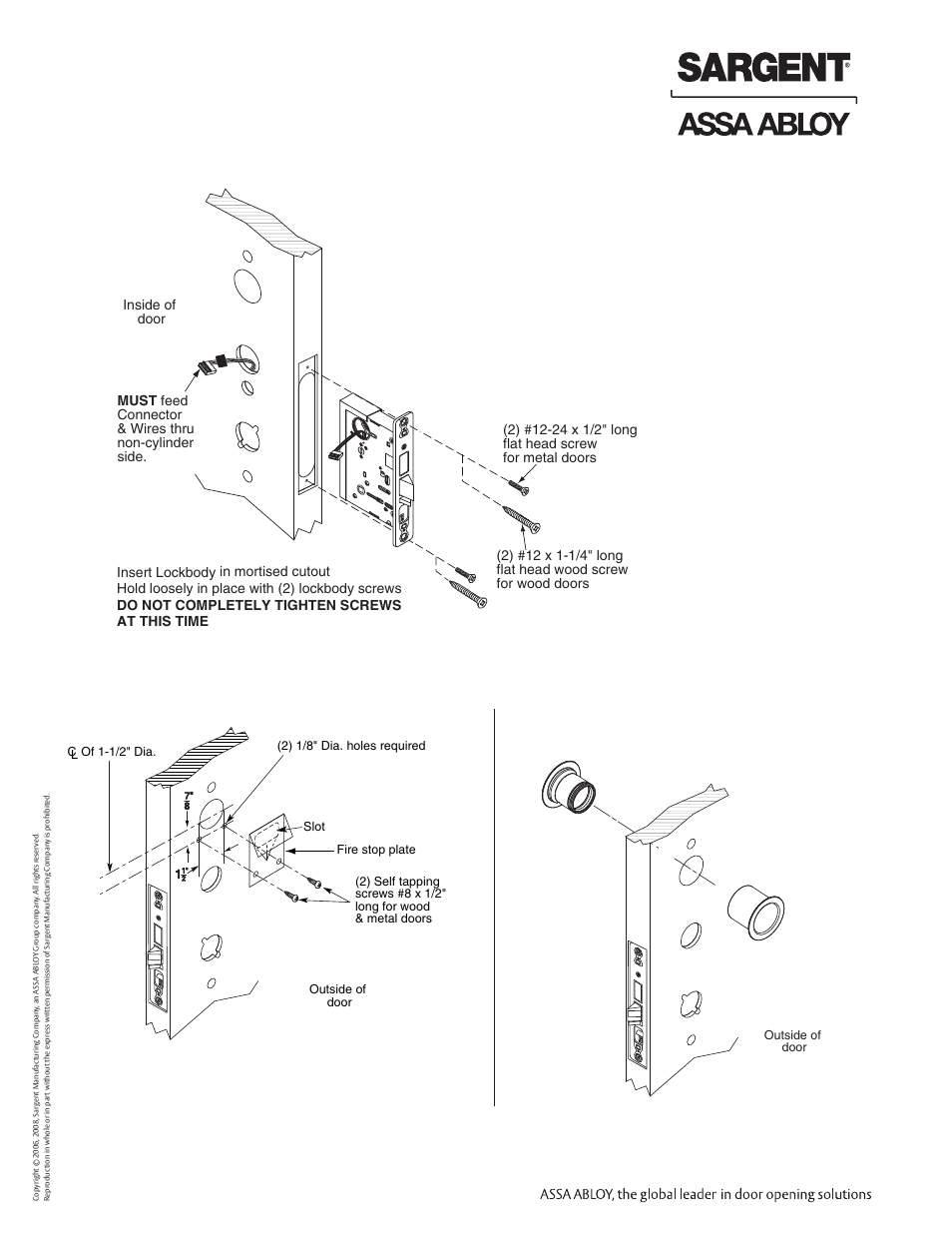 Profile series v.g1 mortise lock | SARGENT Profile Series v.G1.5 Mortise Locks User Manual | Page 8 / 12