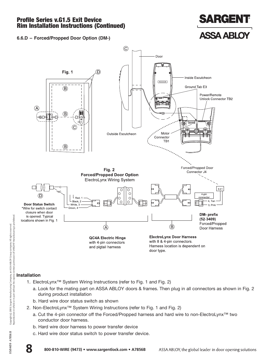 Profile series v.g1.5 exit device, Rim installation instructions (continued) | SARGENT Profile Series v.G1.5 Exit Devices User Manual | Page 10 / 26