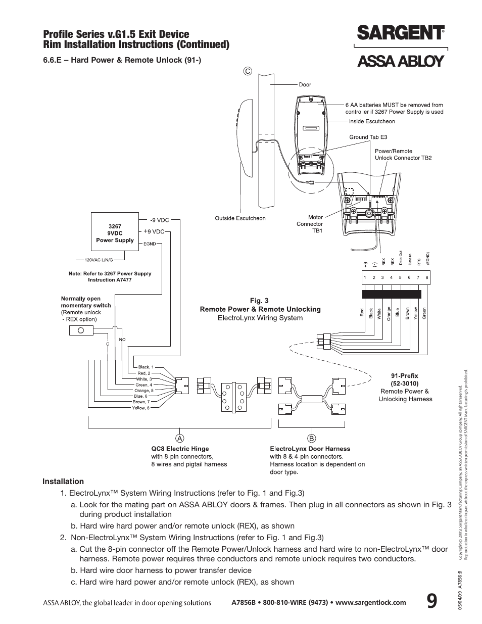Profile series v.g1.5 exit device, Rim installation instructions (continued) | SARGENT Profile Series v.G1.5 Exit Devices User Manual | Page 11 / 26