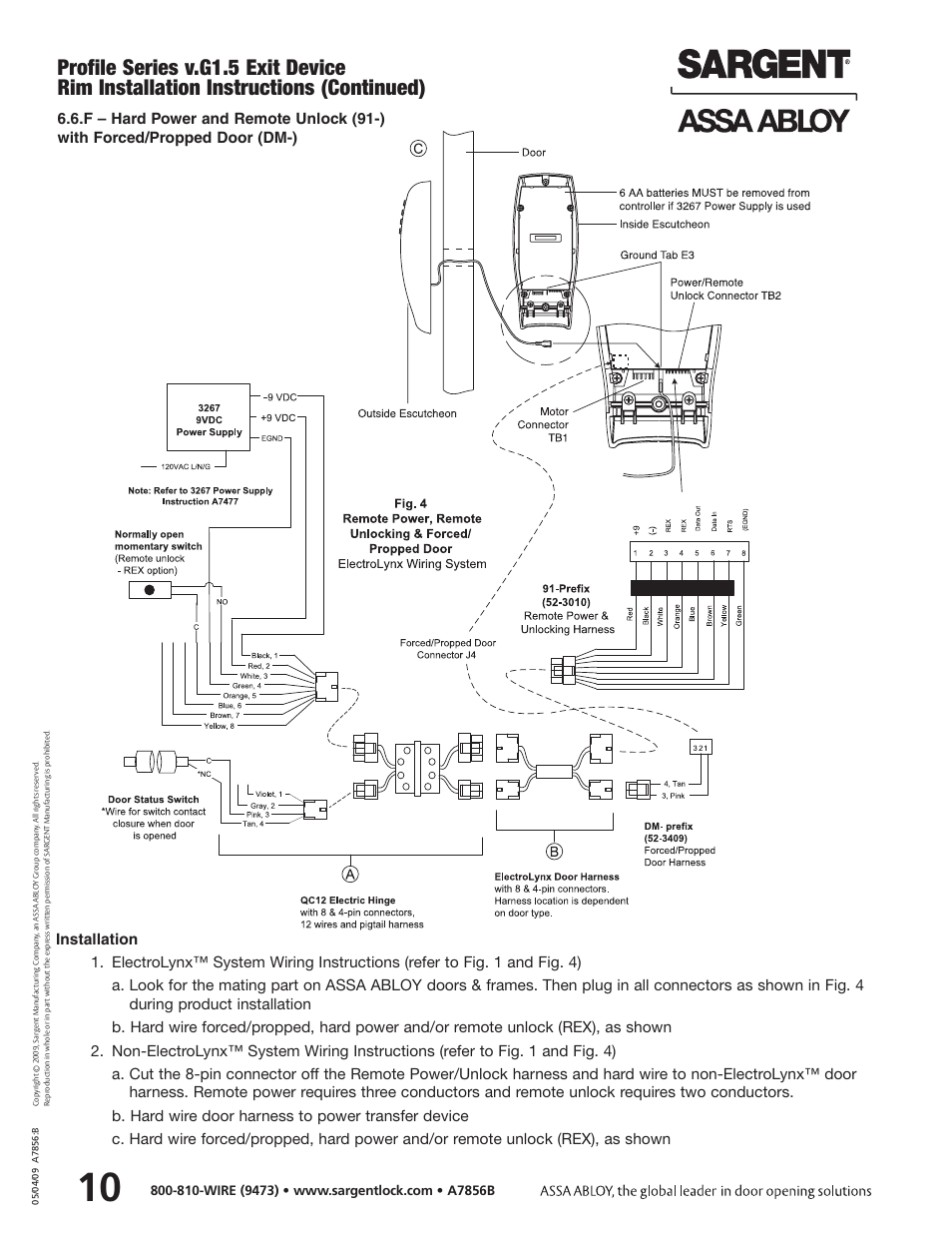 Profile series v.g1.5 exit device, Rim installation instructions (continued) | SARGENT Profile Series v.G1.5 Exit Devices User Manual | Page 12 / 26