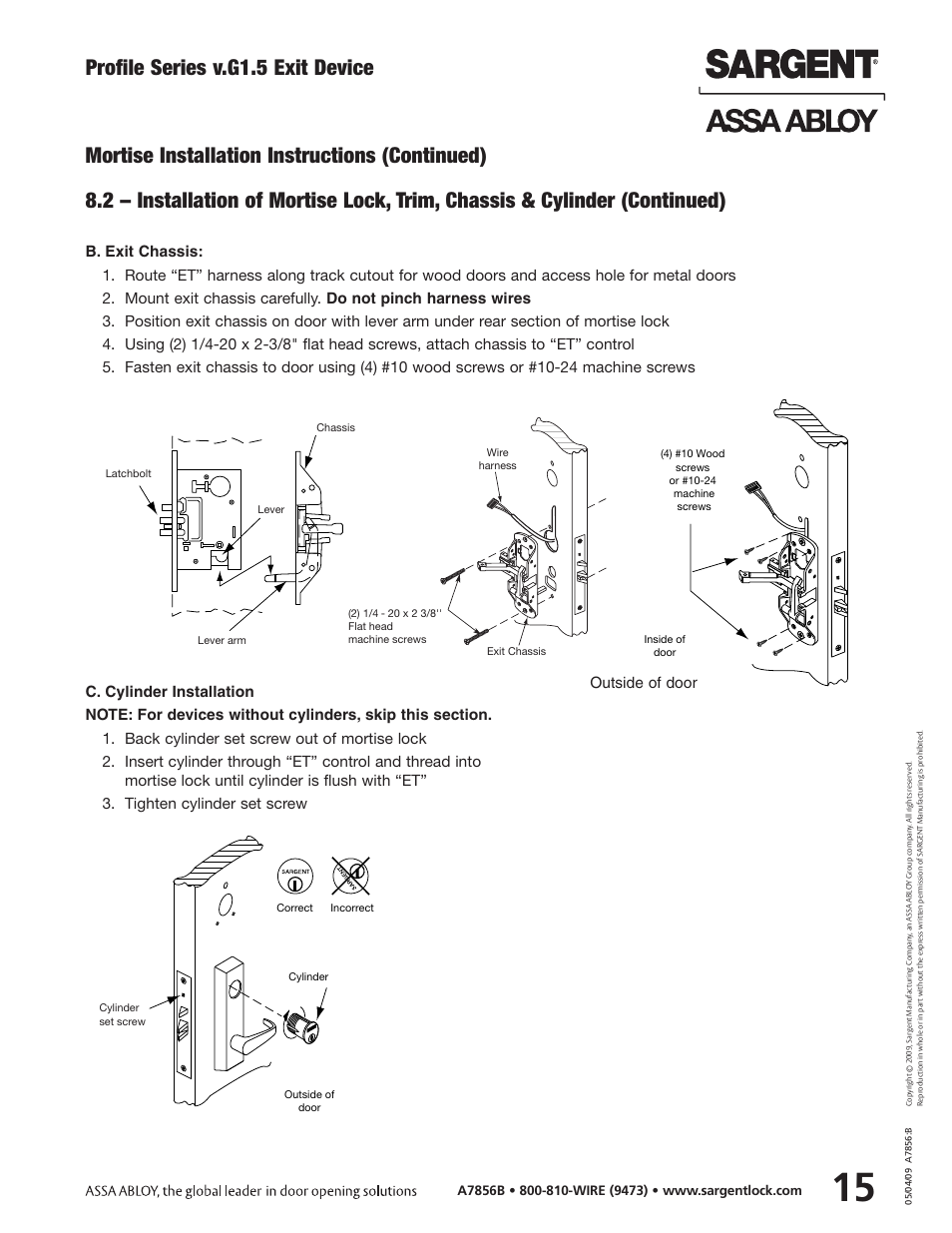 Profile series v.g1.5 exit device | SARGENT Profile Series v.G1.5 Exit Devices User Manual | Page 17 / 26
