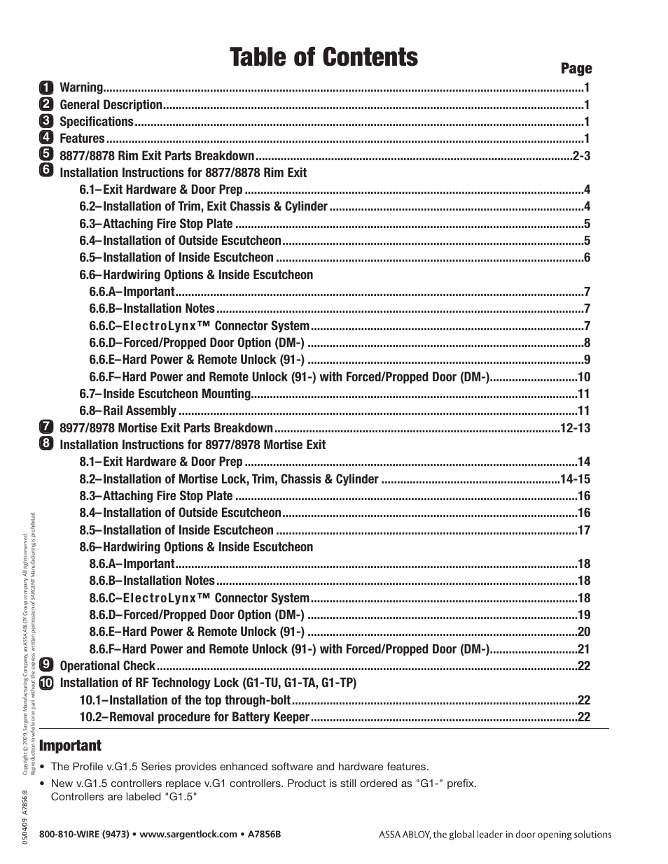 SARGENT Profile Series v.G1.5 Exit Devices User Manual | Page 2 / 26