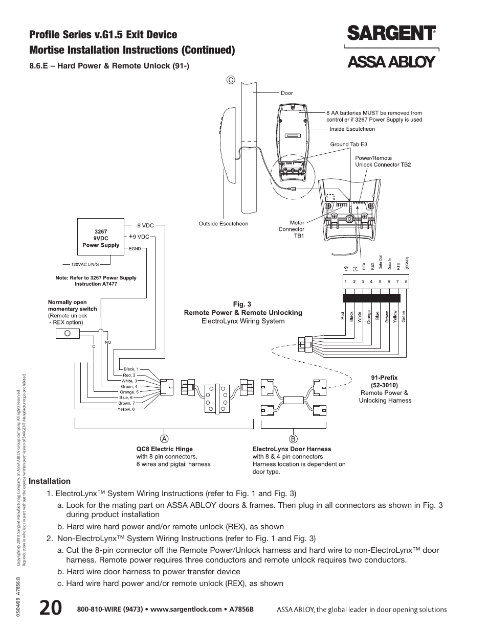 Profile series v.g1.5 exit device, Mortise installation instructions (continued) | SARGENT Profile Series v.G1.5 Exit Devices User Manual | Page 22 / 26