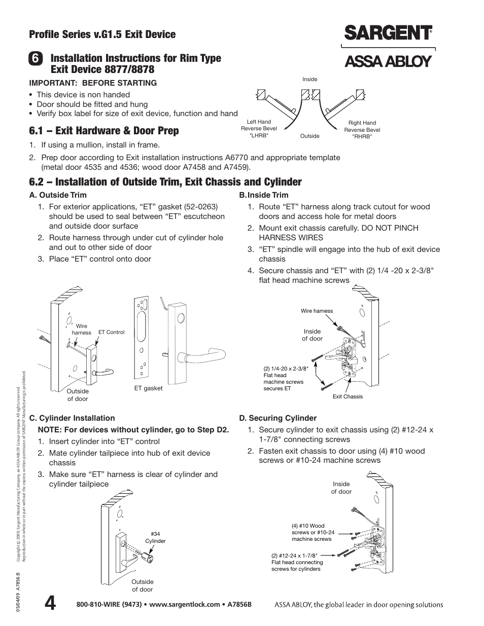 Profile series v.g1.5 exit device, 1 – exit hardware & door prep | SARGENT Profile Series v.G1.5 Exit Devices User Manual | Page 6 / 26