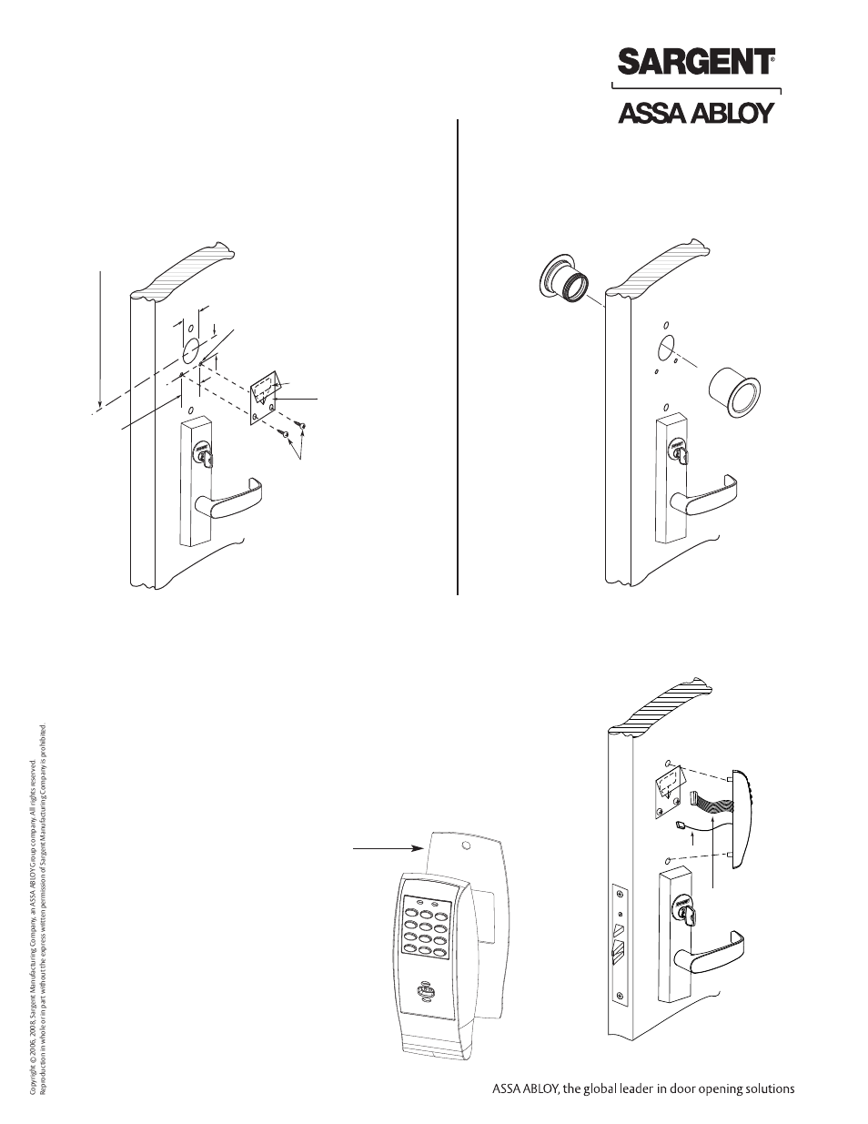 Profile series v.g1 exit device, Step #3 – attach fire stop plate, Mortise installation instructions (continued) | Step #4 – installation of outside escutcheon | SARGENT Profile Series v.G1.5 Exit Devices User Manual | Page 14 / 16
