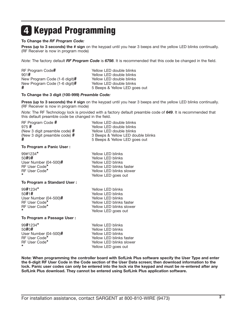 Keypad programming 4 | SARGENT Profile Series Cylindrical Locks User Manual | Page 5 / 8