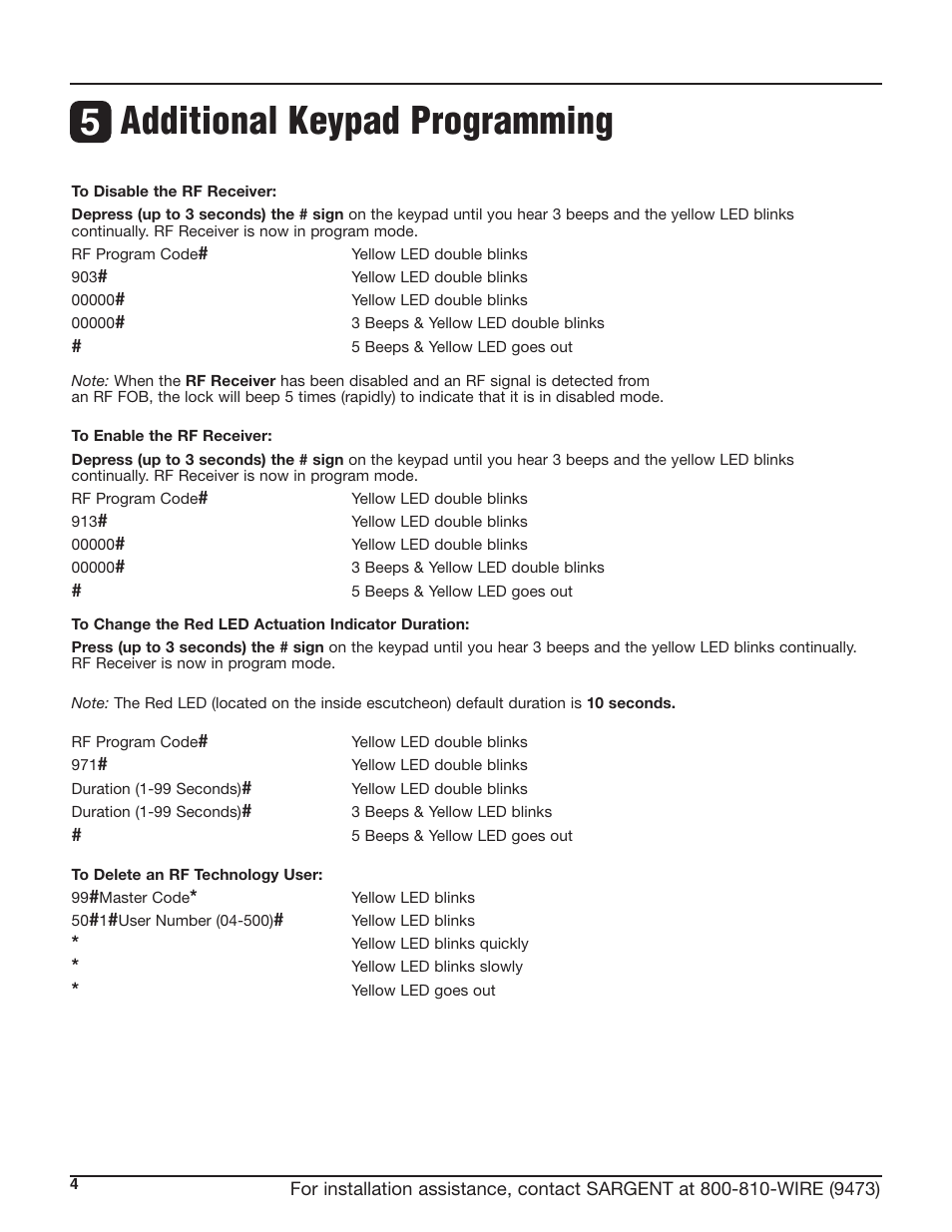 Additional keypad programming 5 | SARGENT Profile Series Cylindrical Locks User Manual | Page 6 / 8