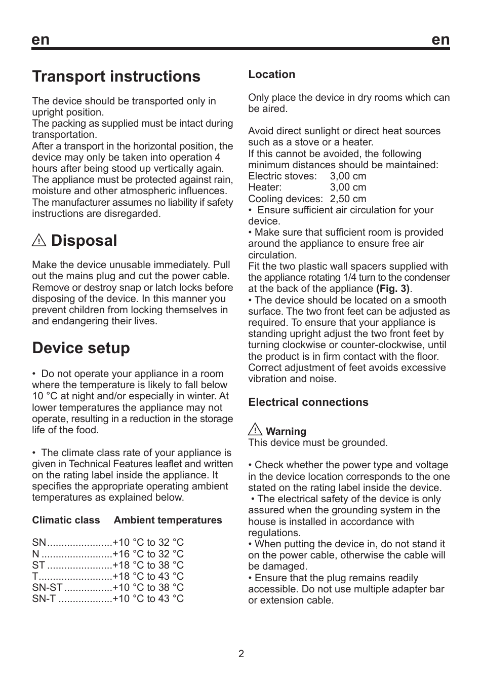 En transport instructions, Disposal, Device setup | Beko D 8300 SM User Manual | Page 6 / 14