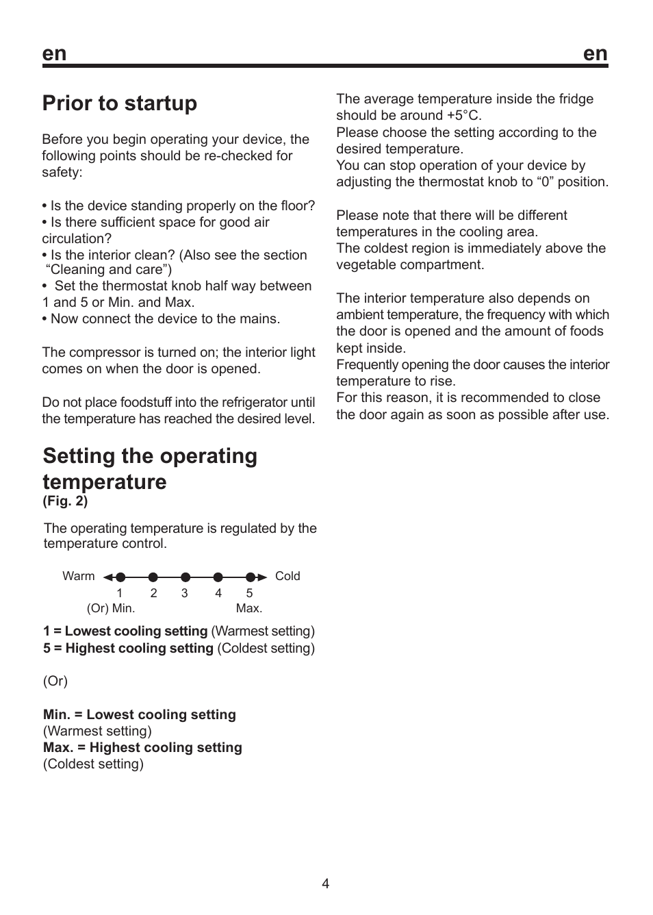 Setting the operating temperature, Prior to startup | Beko D 8300 SM User Manual | Page 8 / 14