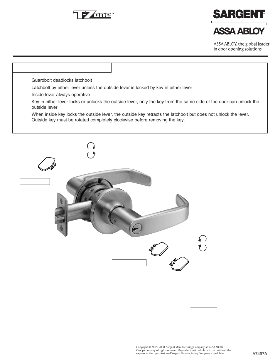 SARGENT 11 Line Lever Lock User Manual | 1 page