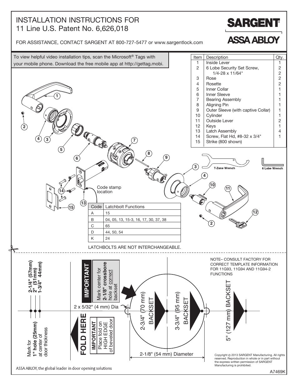 SARGENT 11 Line Lever Lock User Manual | 4 pages