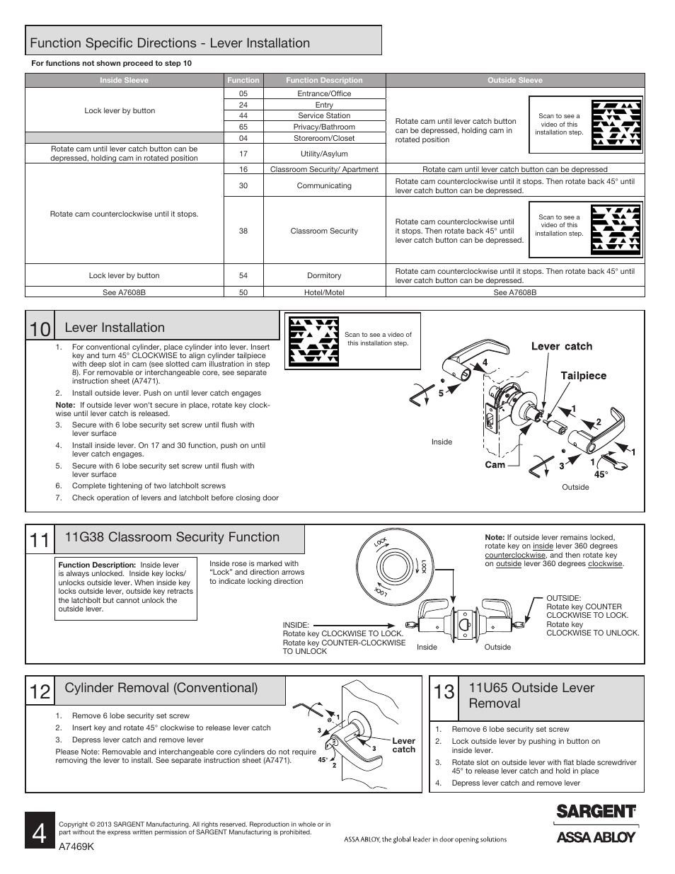 SARGENT 11 Line Lever Lock User Manual | Page 4 / 4