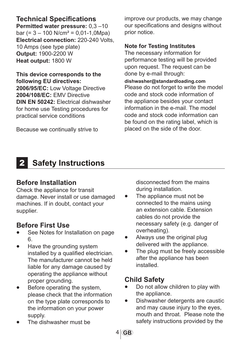 2safety instructions, Technical specifications, Before installation | Before first use, Child safety | Beko D 5001 EM User Manual | Page 5 / 38