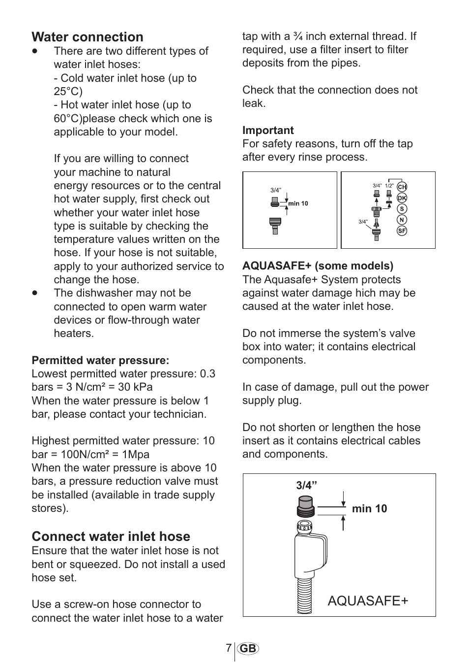 Water connection, Connect water inlet hose | Beko D 5001 EM User Manual | Page 8 / 38