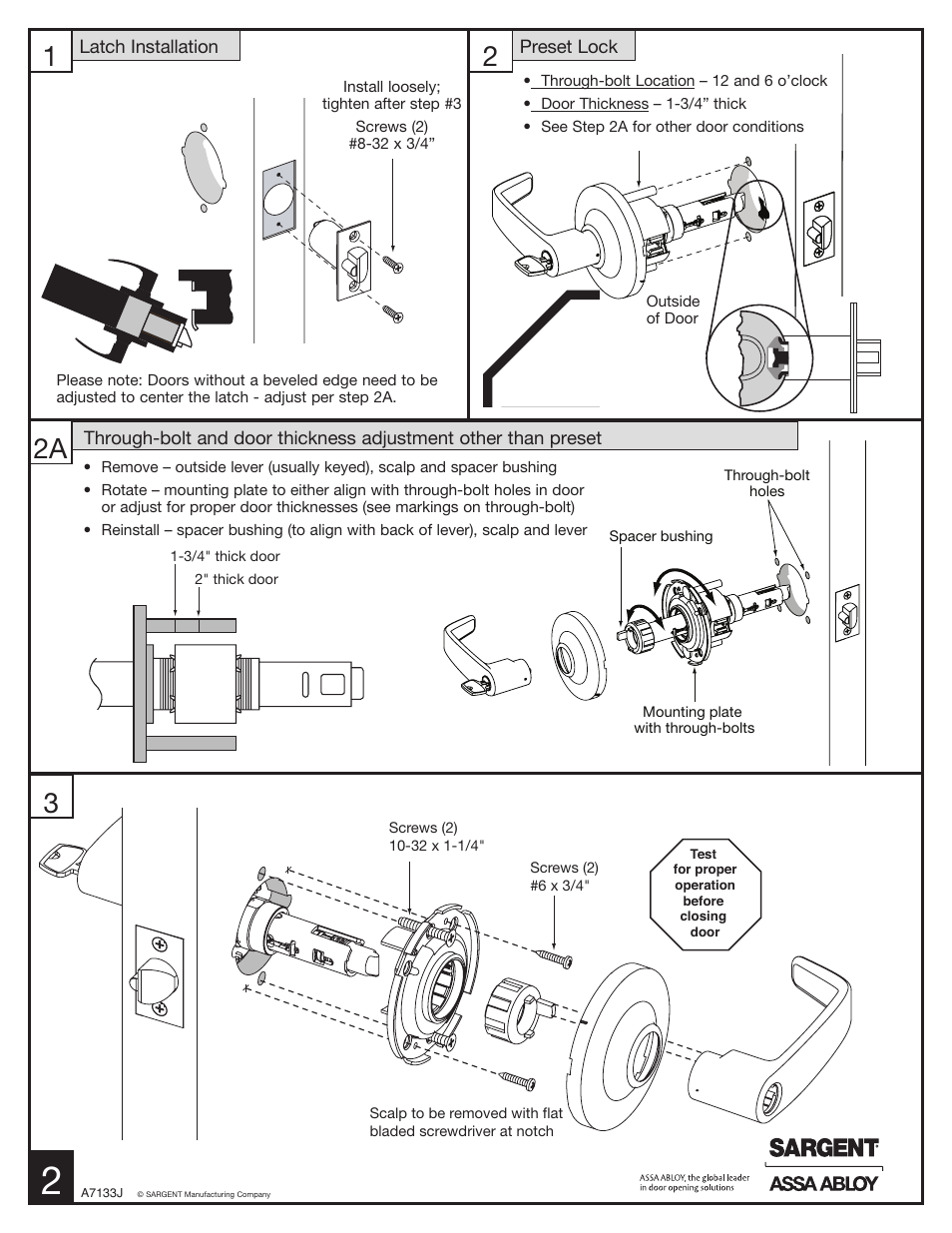 2a 3 1 | SARGENT 10 Line Cylindrical Lock User Manual | Page 2 / 4