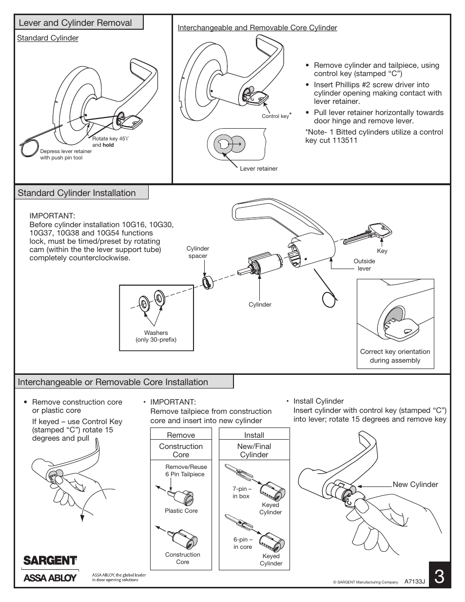 SARGENT 10 Line Cylindrical Lock User Manual | Page 3 / 4