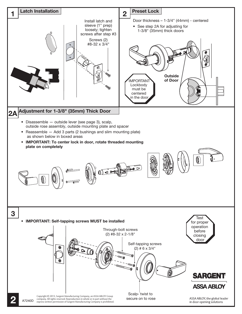 2a 3 1 2 | SARGENT 7 Line User Manual | Page 2 / 4