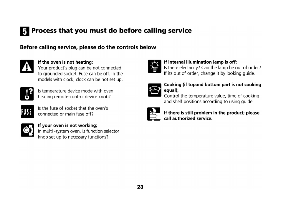 Process that you must do before calling service | Beko 4710 TBA User Manual | Page 26 / 27