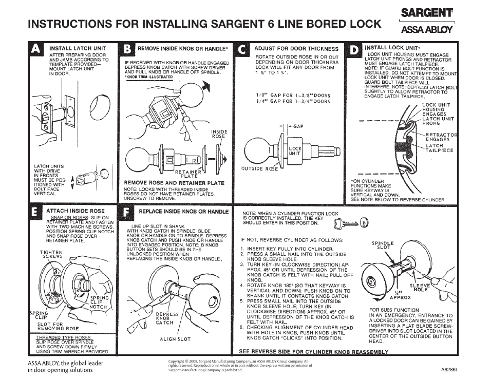 SARGENT 6 Line User Manual | 2 pages